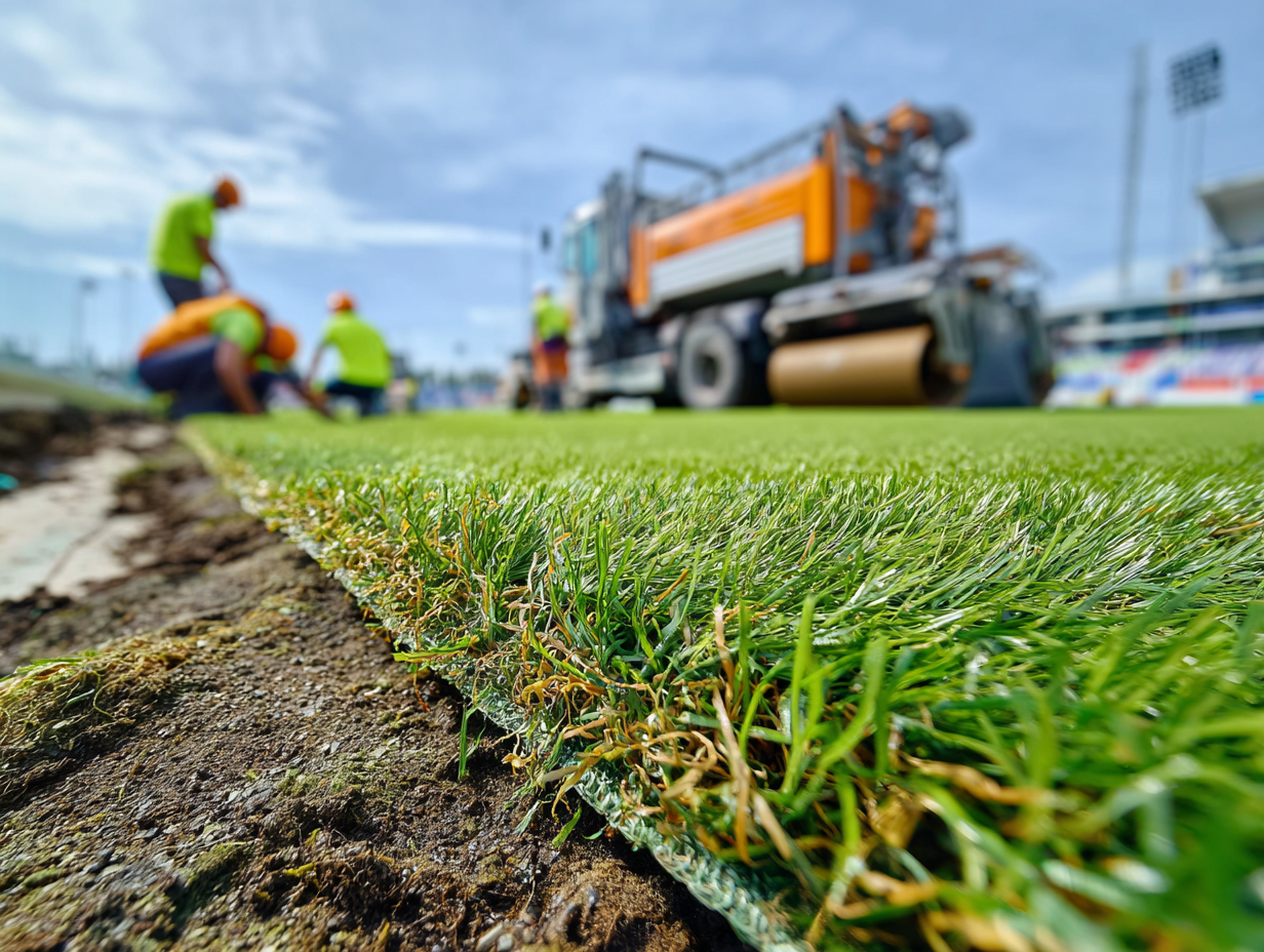 pose de gazon artificiel pour terrain de football synthétique